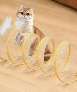 Interactive S-Spring Cat Tunnel with Pendants and Bells
