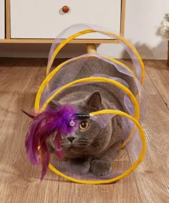 Interactive S-Spring Cat Tunnel with Pendants and Bells