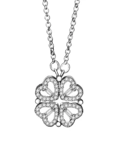 Elegant Heart-Shaped Crystal Clover Pendant Necklace – Fashion Jewelry for Women