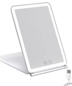Touch Screen LED Makeup Mirror – Foldable, 3-Color Lighting, USB Rechargeable