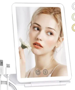 Touch Screen LED Makeup Mirror – Foldable, 3-Color Lighting, USB Rechargeable