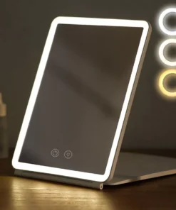 Touch Screen LED Makeup Mirror – Foldable, 3-Color Lighting, USB Rechargeable