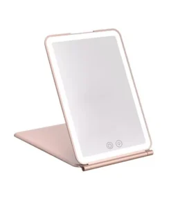 Touch Screen LED Makeup Mirror – Foldable, 3-Color Lighting, USB Rechargeable