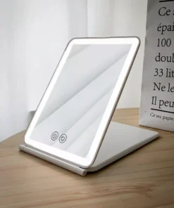 Touch Screen LED Makeup Mirror – Foldable, 3-Color Lighting, USB Rechargeable
