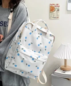 Tulip Print College-Style Backpack for Women