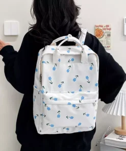 Tulip Print College-Style Backpack for Women