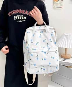 Tulip Print College-Style Backpack for Women