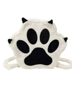 Cute Kawaii Cat Paw Plush Backpack – Soft Fluffy Casual Schoolbag for Girls