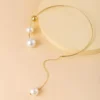 Elegant Geometric Collar Necklace and Pearl Earring Set for Women