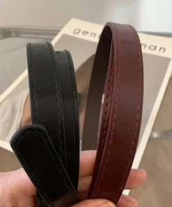 Leather Thin Belt with Metal Rhombus Buckle