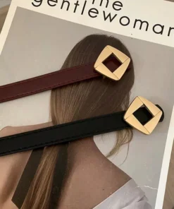Leather Thin Belt with Metal Rhombus Buckle