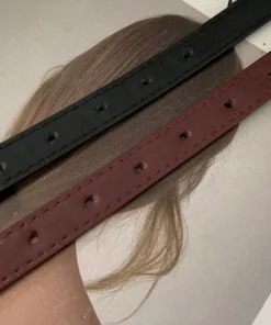 Leather Thin Belt with Metal Rhombus Buckle