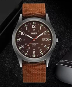 Luxury Military-Inspired Sports Quartz Wristwatch with Luminous Hands and Calendar