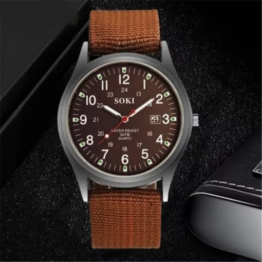 Luxury Military-Inspired Sports Quartz Wristwatch with Luminous Hands and Calendar