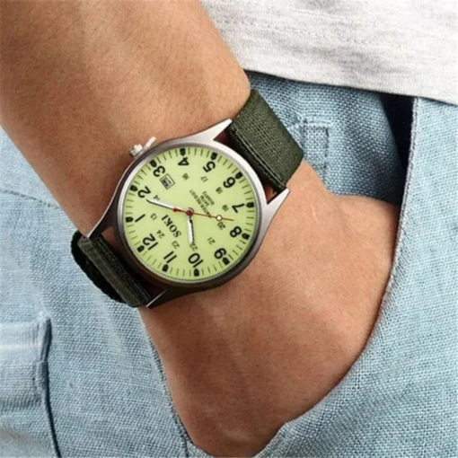 Luxury Military-Inspired Sports Quartz Wristwatch with Luminous Hands and Calendar