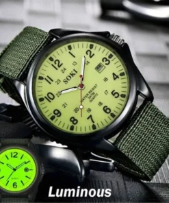 Luxury Military-Inspired Sports Quartz Wristwatch with Luminous Hands and Calendar