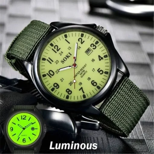 Luxury Military-Inspired Sports Quartz Wristwatch with Luminous Hands and Calendar