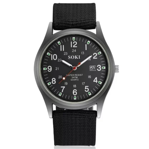 Luxury Military-Inspired Sports Quartz Wristwatch with Luminous Hands and Calendar