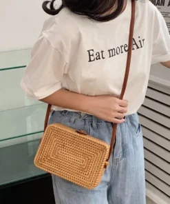 Chic Handwoven Rattan Crossbody Bag with Adjustable Strap