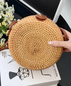 Chic Handwoven Rattan Crossbody Bag with Adjustable Strap