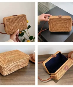 Chic Handwoven Rattan Crossbody Bag with Adjustable Strap