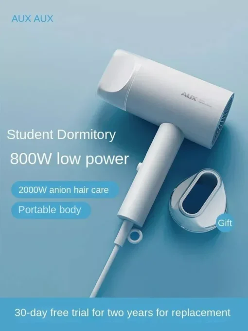 Mini 800W Hair Dryer – Low Noise with Negative Ion Technology for Hair Care, Dorm-Friendly