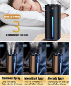 Compact 380ML Double Spray USB Car Air Humidifier and Essential Oil Diffuser with Colorful Mood Lighting