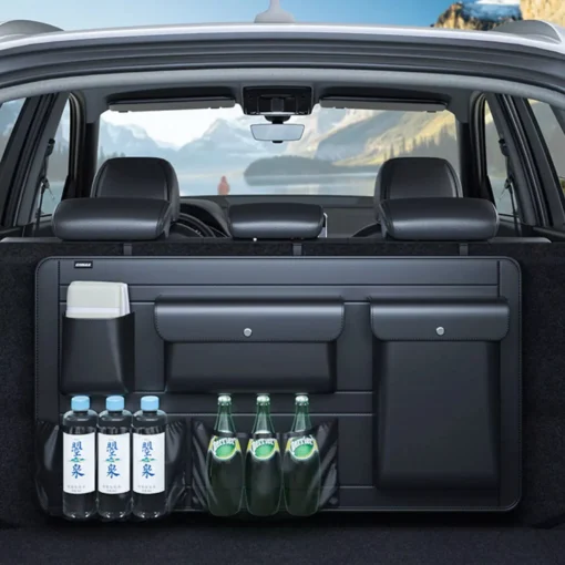High-Capacity Leather Car Storage Organizer for Backseat & Trunk – Black