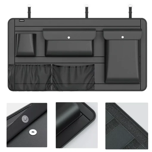 High-Capacity Leather Car Storage Organizer for Backseat & Trunk – Black