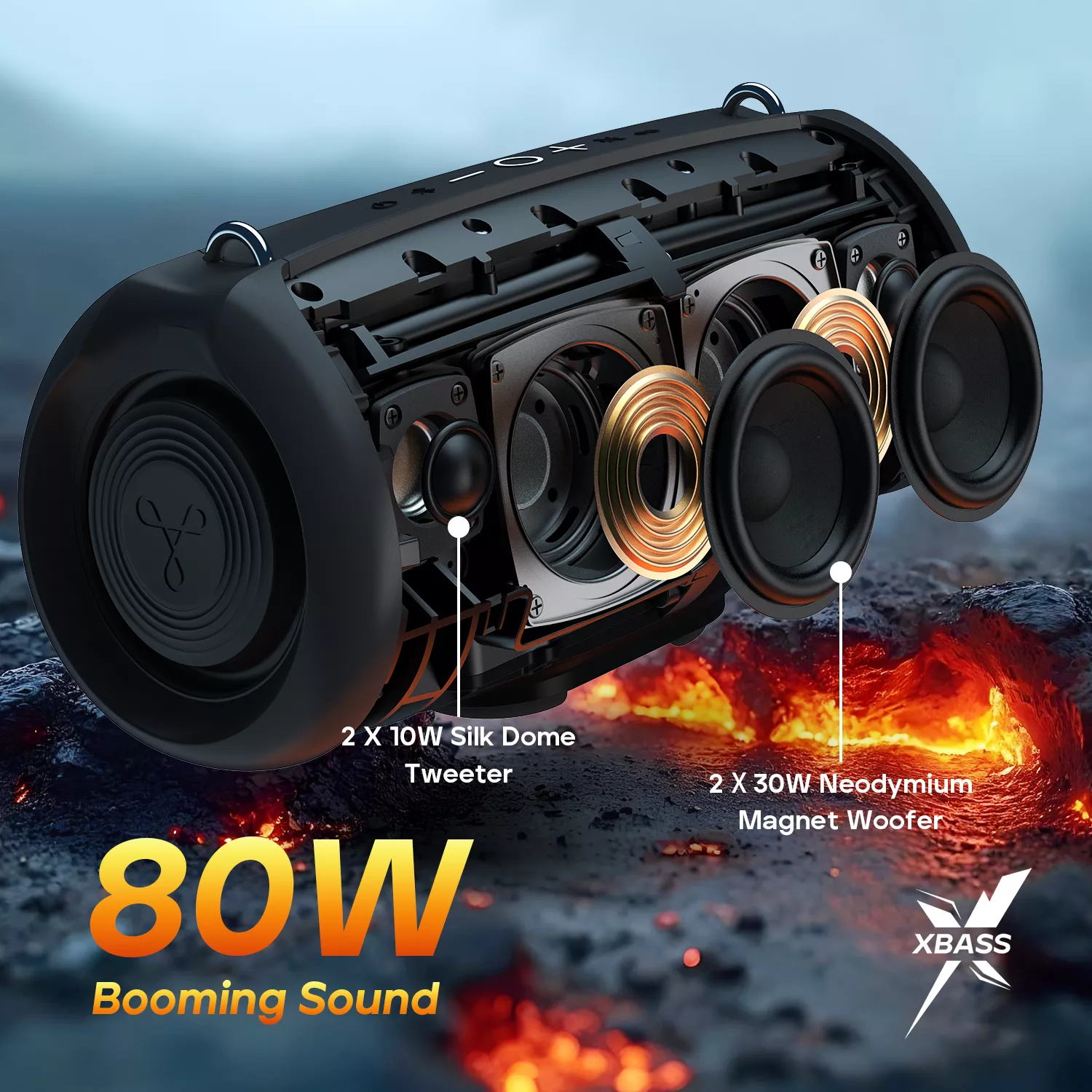 80W Portable Bluetooth Speaker with 24-Hour Playtime & IP67 Waterproof