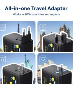 Universal 70W Travel Adapter with Retractable Cable and Fast Charging