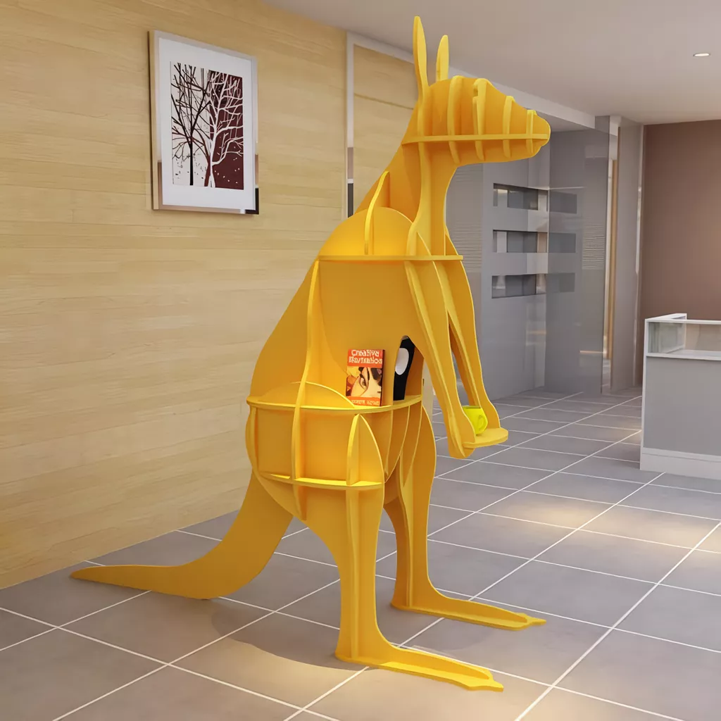 Modern Kangaroo-Shaped Wooden Bookshelf