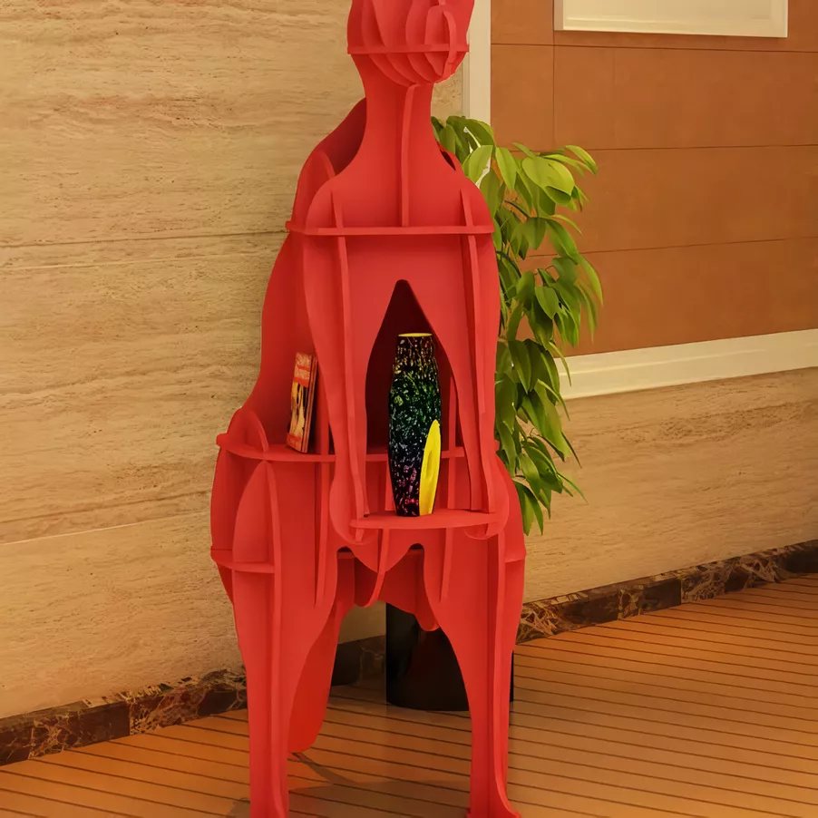 Modern Kangaroo-Shaped Wooden Bookshelf