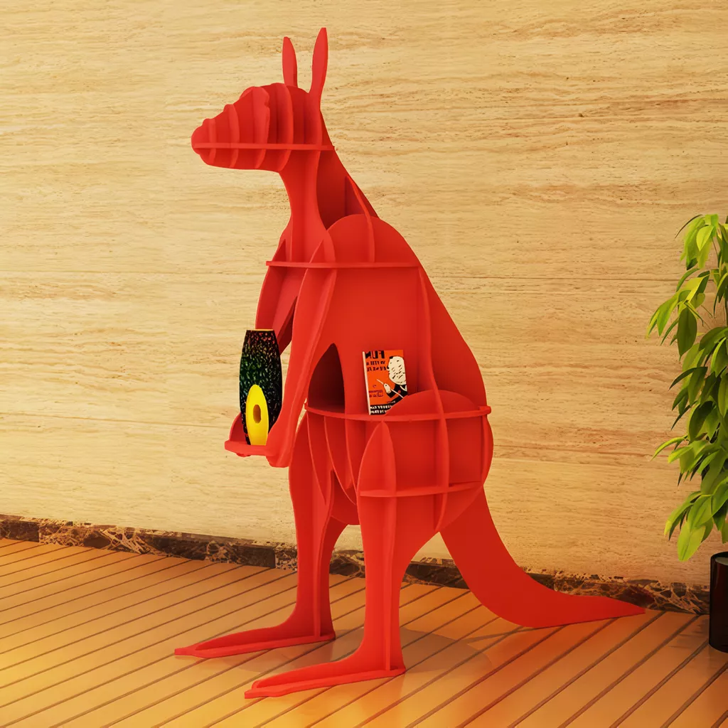 Modern Kangaroo-Shaped Wooden Bookshelf