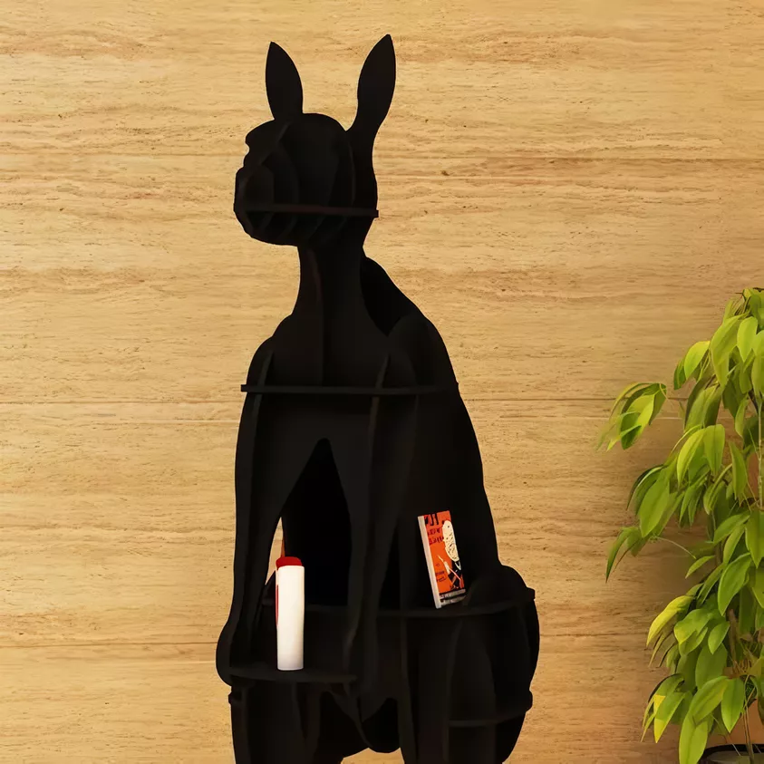 Modern Kangaroo-Shaped Wooden Bookshelf