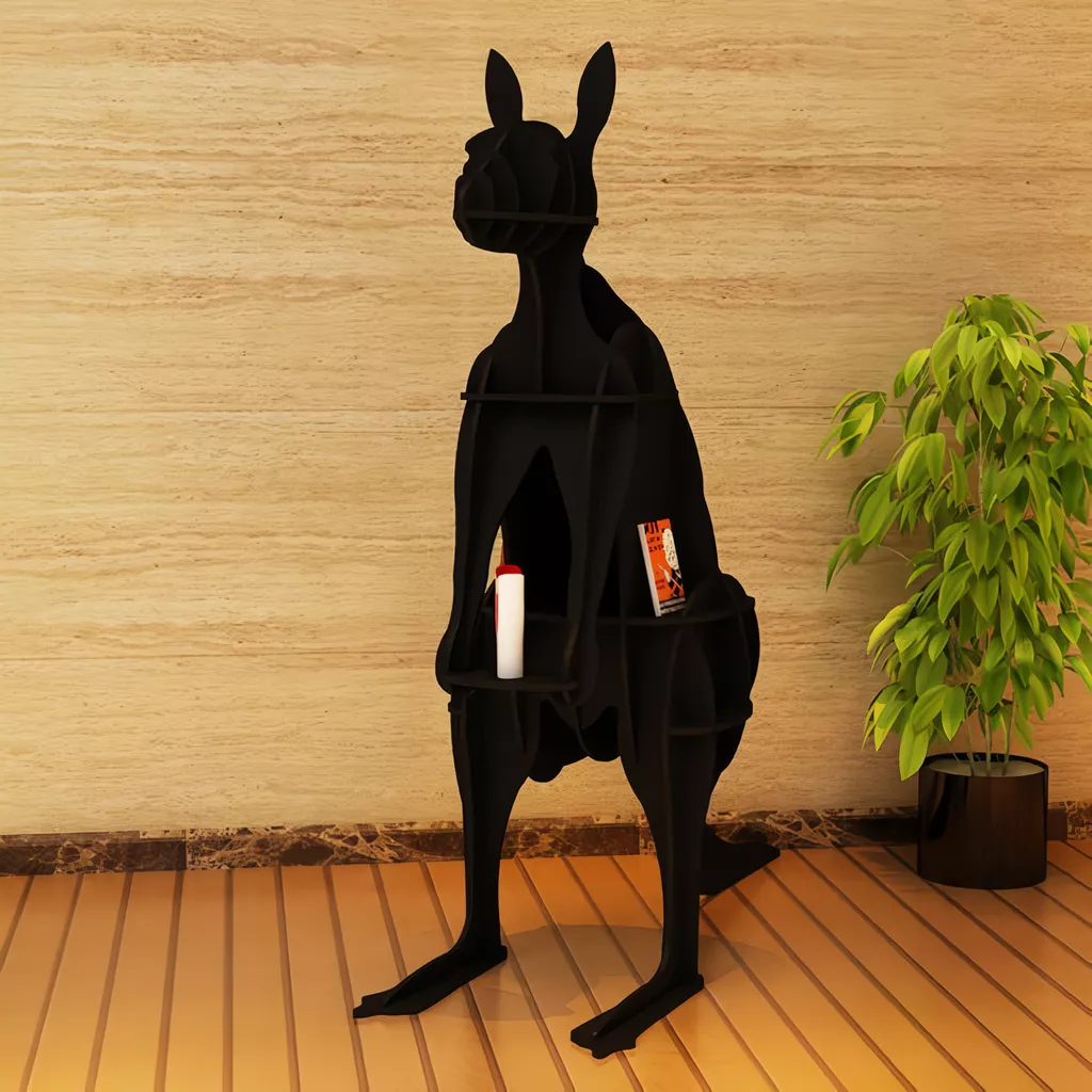 Modern Kangaroo-Shaped Wooden Bookshelf