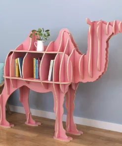 Camel-Shaped Wooden Bookcase: Eco-Friendly Storage for Books, CDs, and Movies