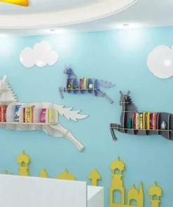 Minimalist Nordic Style Wooden Bookshelf – Cute Wall Shelves for Kids Room & Living Room