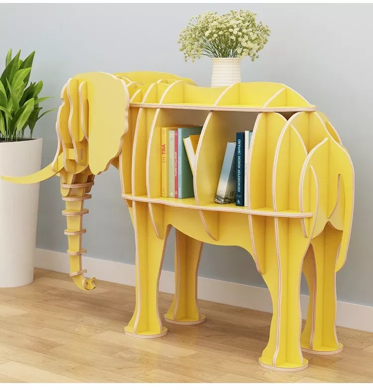 Elephant-Shaped Large Wooden Bookshelf