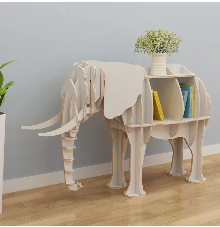 Elephant-Shaped Large Wooden Bookshelf