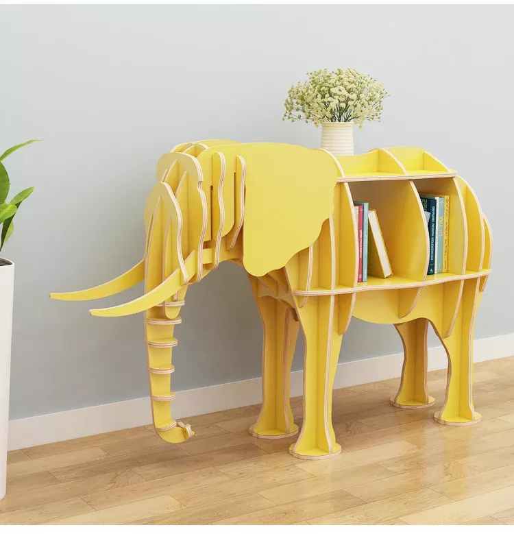 Elephant-Shaped Large Wooden Bookshelf