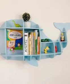 Minimalist Nordic Cute Whale Wall-Mounted Bookshelf for Kids Room & Living Room