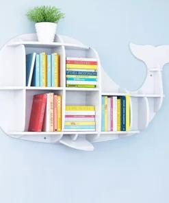 Minimalist Nordic Cute Whale Wall-Mounted Bookshelf for Kids Room & Living Room