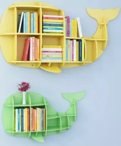 Minimalist Nordic Cute Whale Wall-Mounted Bookshelf for Kids Room & Living Room