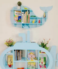 Minimalist Nordic Cute Whale Wall-Mounted Bookshelf for Kids Room & Living Room